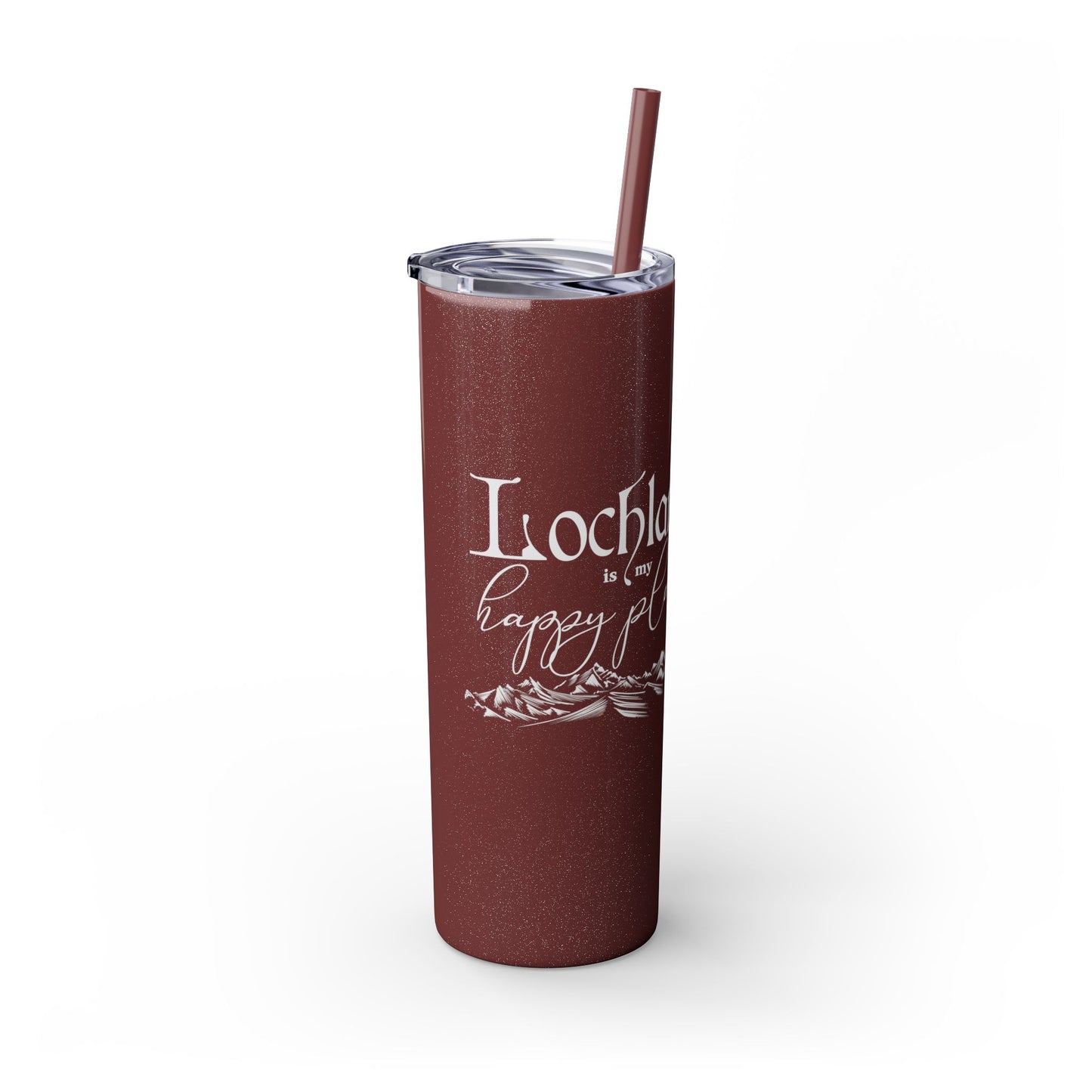 Lochlann is My Happy Place (featuring the booby dagger) - Skinny Tumbler with Straw, 20oz