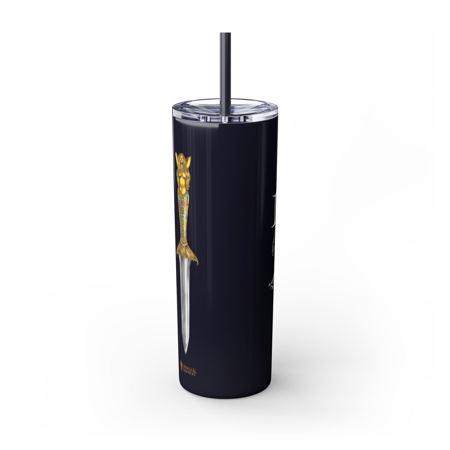 Lochlann is My Happy Place (featuring the booby dagger) - Skinny Tumbler with Straw, 20oz