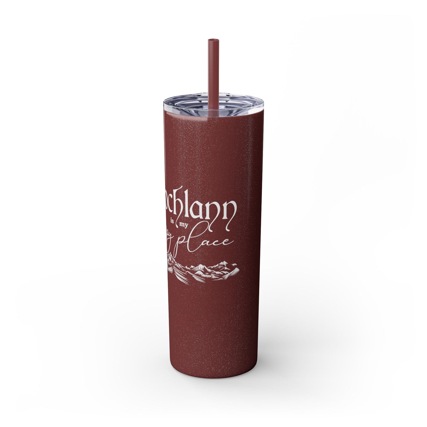 Lochlann is My Happy Place (featuring the booby dagger) - Skinny Tumbler with Straw, 20oz