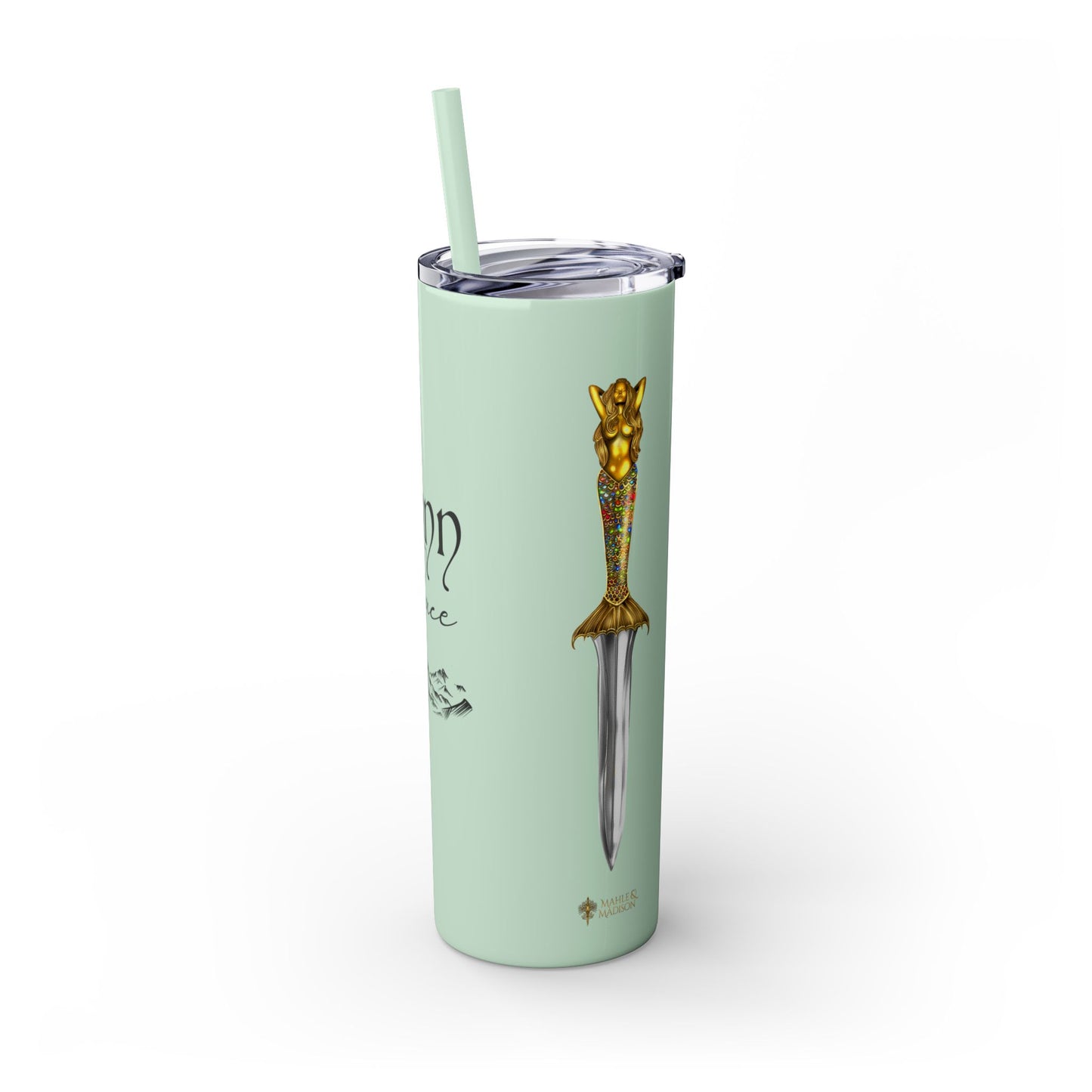 Lochlann is My Happy Place (featuring the booby dagger) - Skinny Tumbler with Straw, 20oz