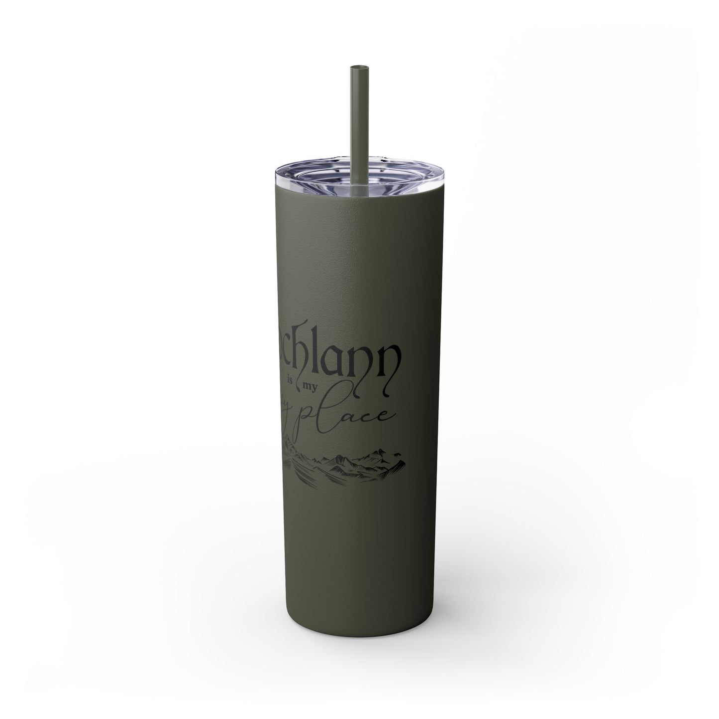 Lochlann is My Happy Place (featuring the booby dagger) - Skinny Tumbler with Straw, 20oz