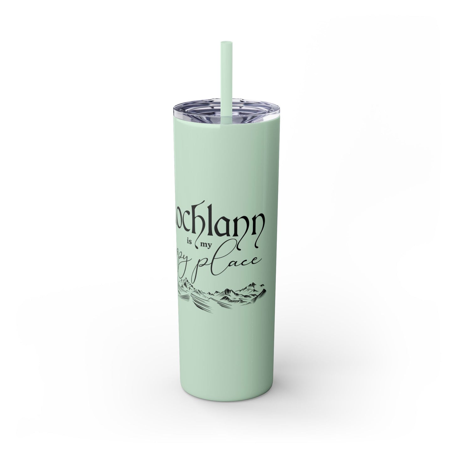 Lochlann is My Happy Place (featuring the booby dagger) - Skinny Tumbler with Straw, 20oz