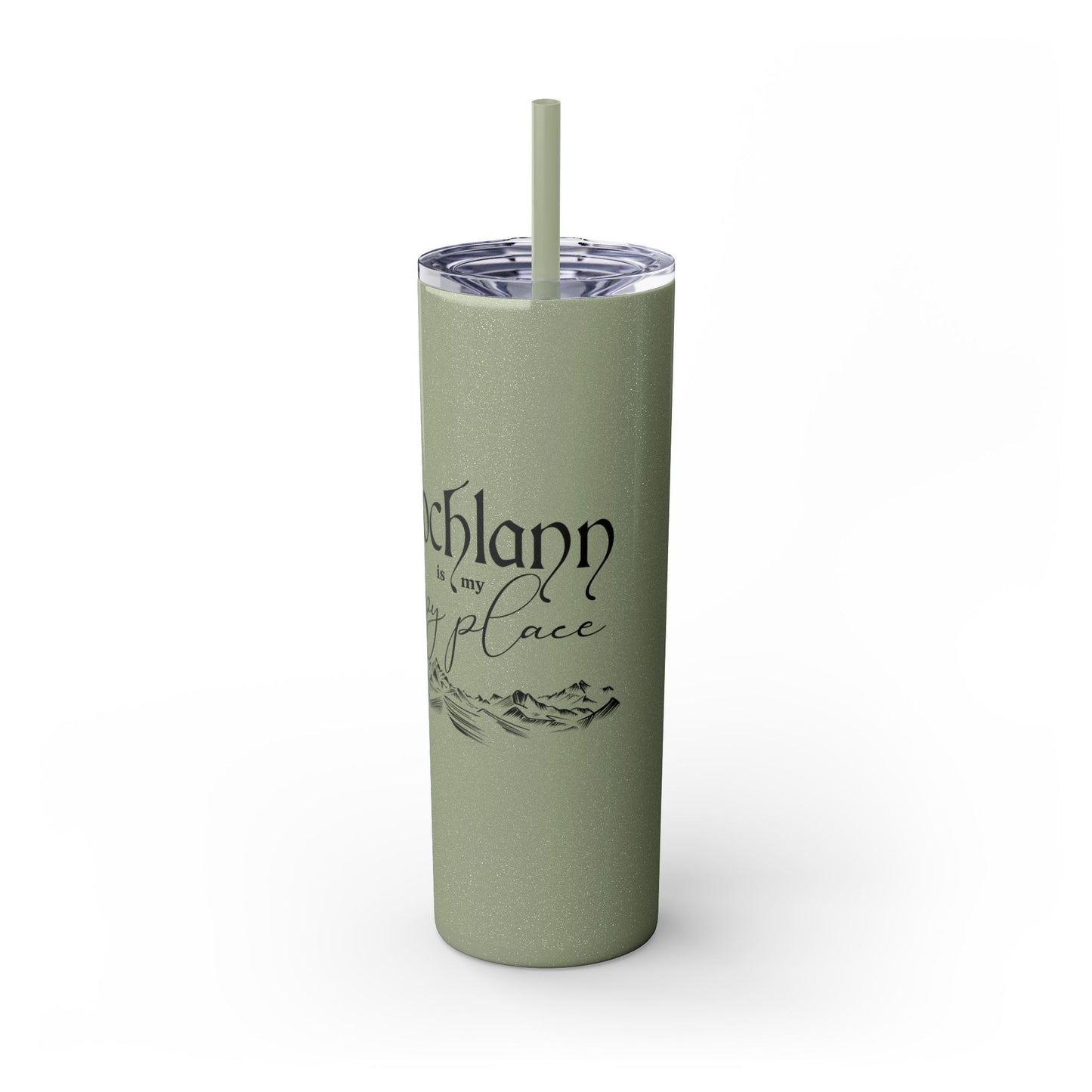 Lochlann is My Happy Place (featuring the booby dagger) - Skinny Tumbler with Straw, 20oz