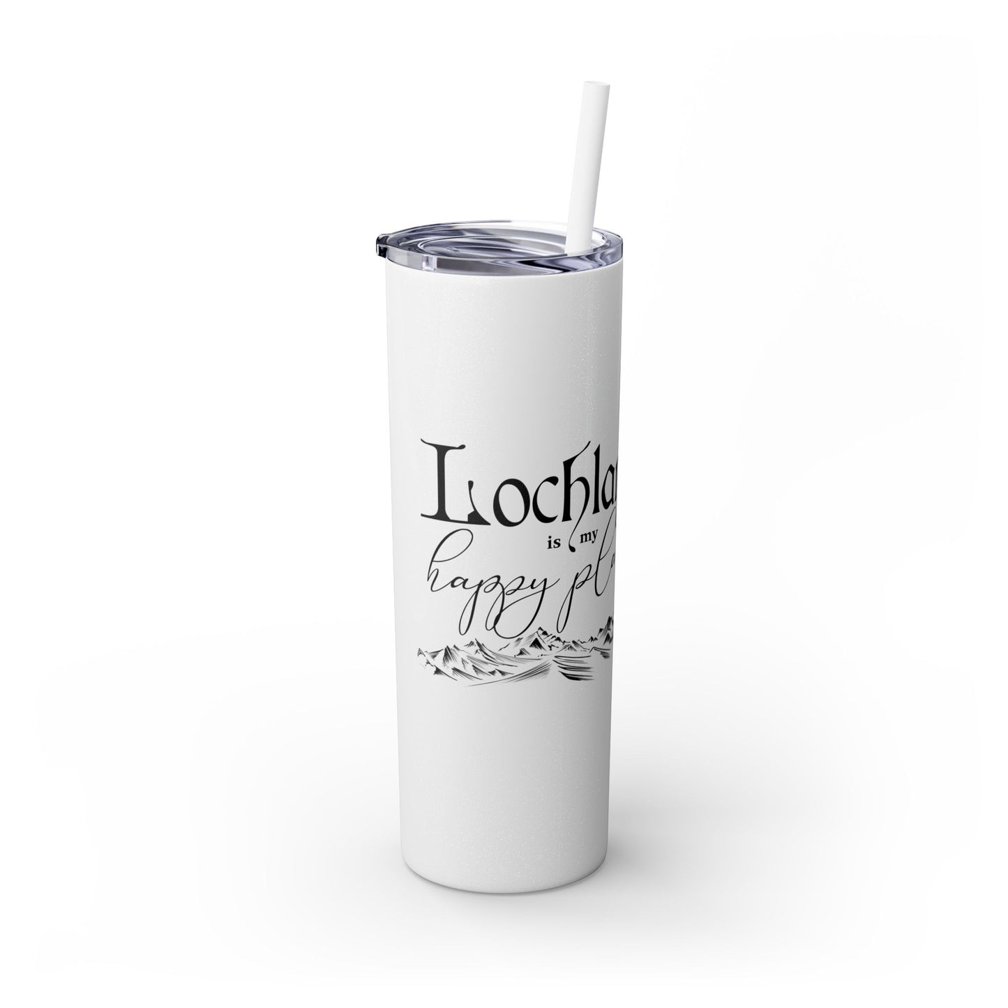 Lochlann is My Happy Place (featuring the booby dagger) - Skinny Tumbler with Straw, 20oz