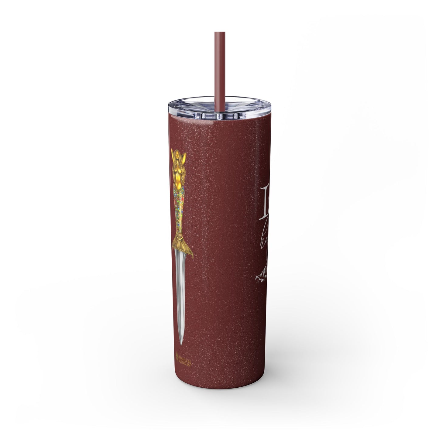Lochlann is My Happy Place (featuring the booby dagger) - Skinny Tumbler with Straw, 20oz