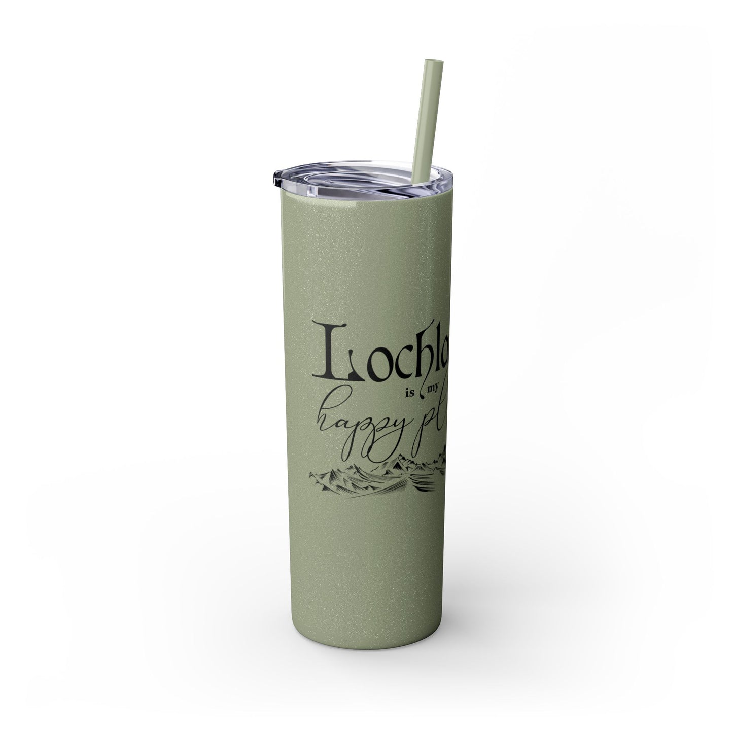 Lochlann is My Happy Place (featuring the booby dagger) - Skinny Tumbler with Straw, 20oz