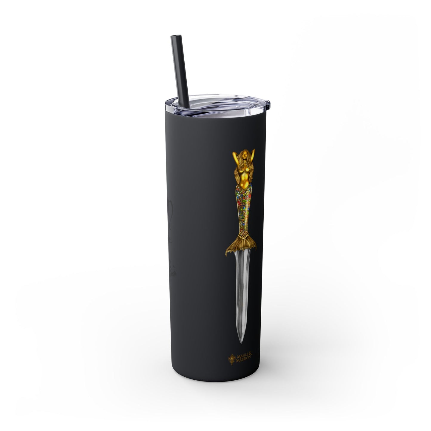Lochlann is My Happy Place (featuring the booby dagger) - Skinny Tumbler with Straw, 20oz