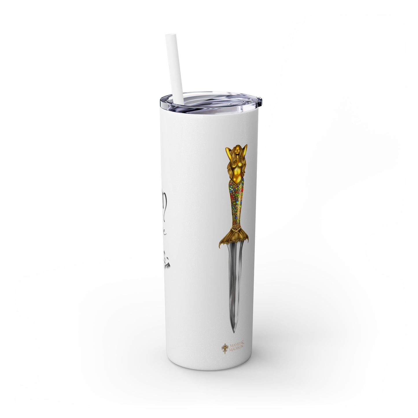 Lochlann is My Happy Place (featuring the booby dagger) - Skinny Tumbler with Straw, 20oz