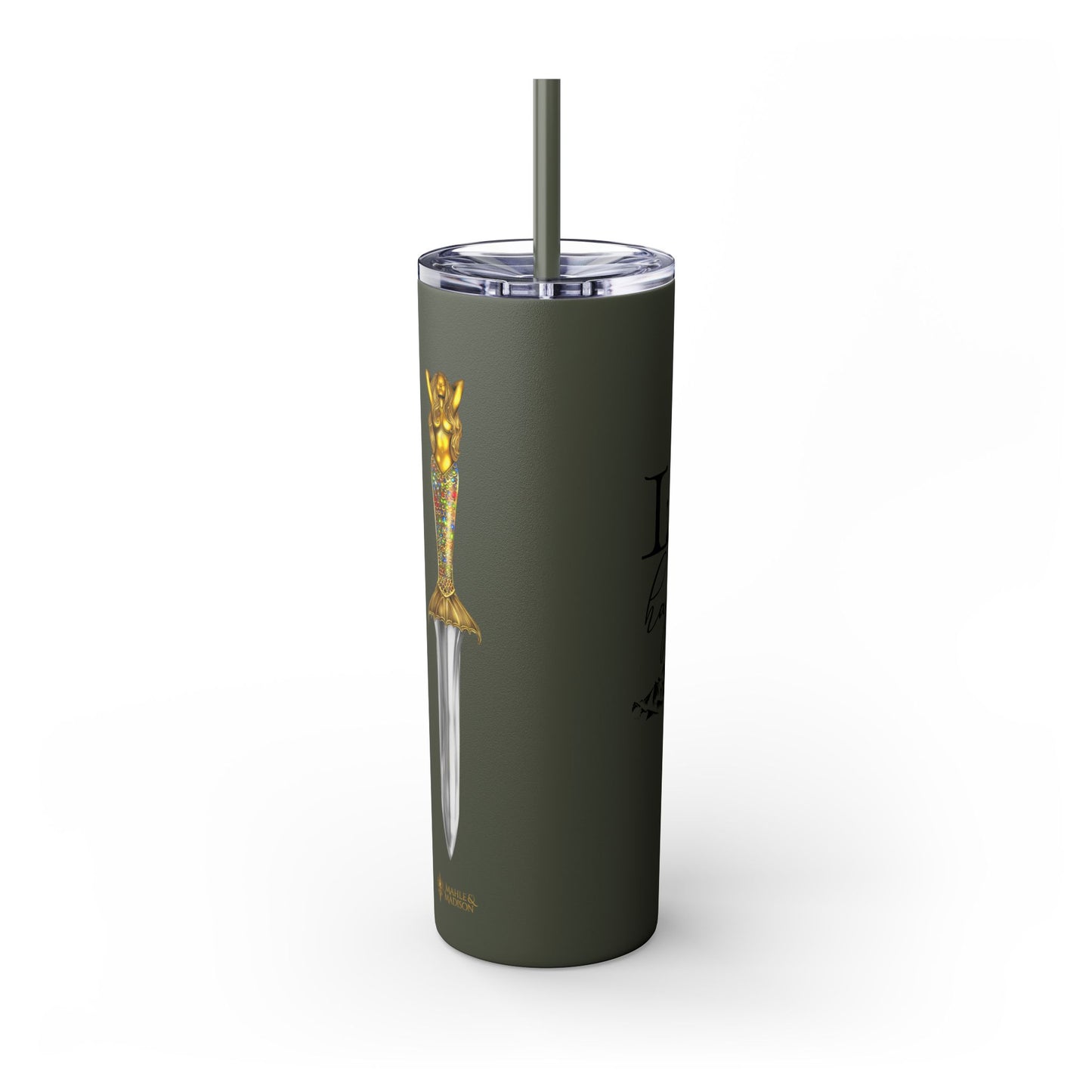 Lochlann is My Happy Place (featuring the booby dagger) - Skinny Tumbler with Straw, 20oz