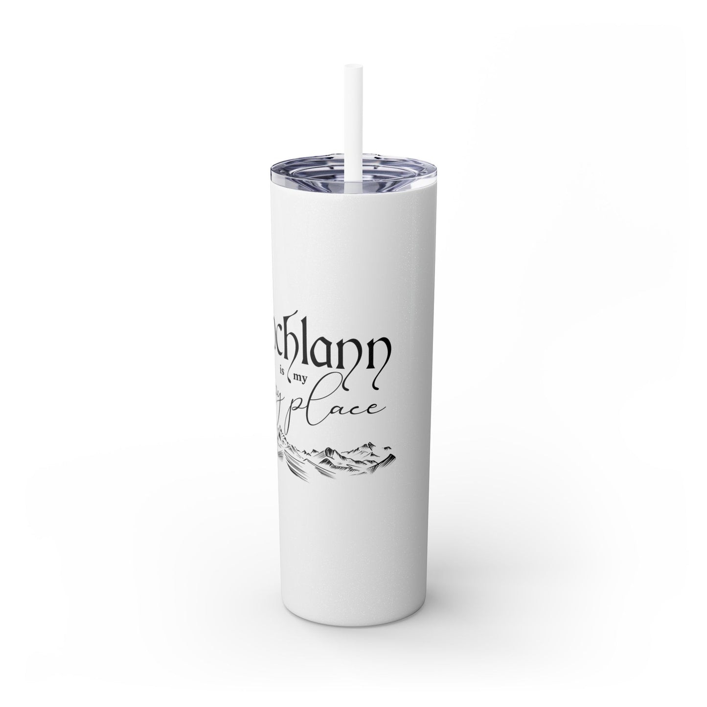 Lochlann is My Happy Place (featuring the booby dagger) - Skinny Tumbler with Straw, 20oz