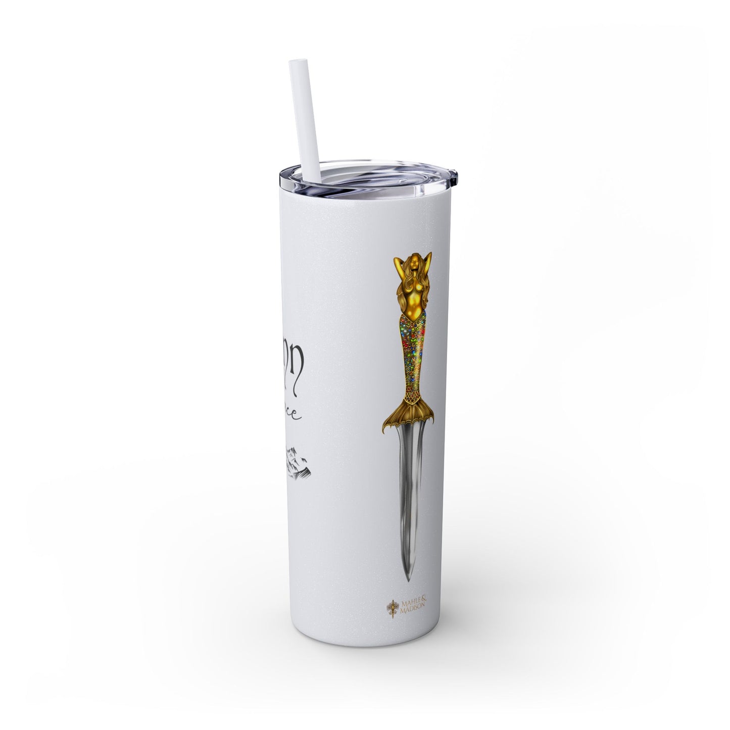 Lochlann is My Happy Place (featuring the booby dagger) - Skinny Tumbler with Straw, 20oz