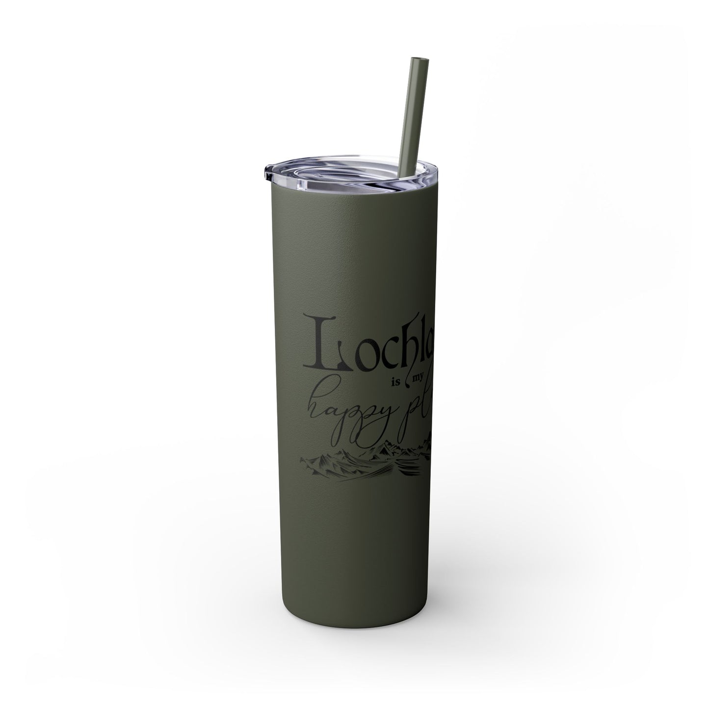 Lochlann is My Happy Place (featuring the booby dagger) - Skinny Tumbler with Straw, 20oz
