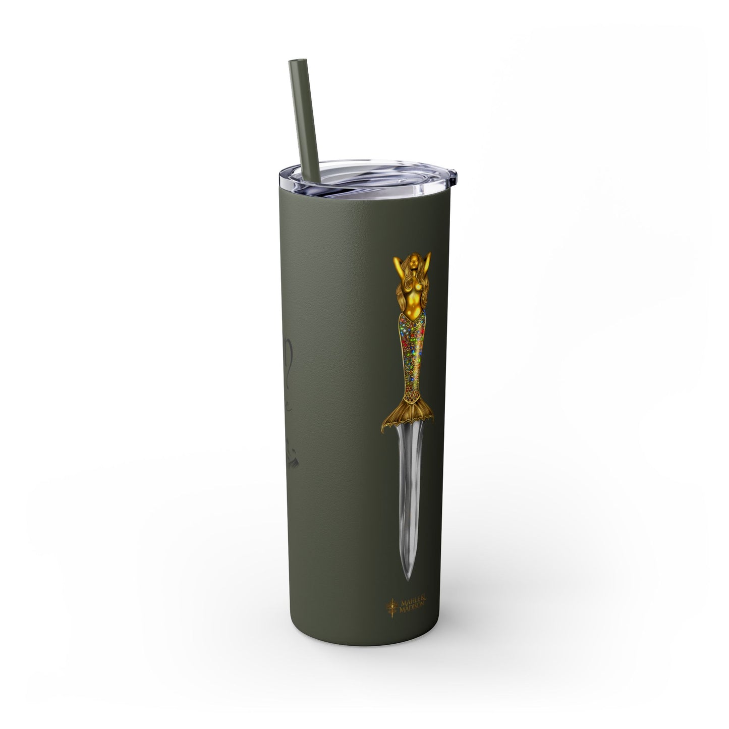 Lochlann is My Happy Place (featuring the booby dagger) - Skinny Tumbler with Straw, 20oz
