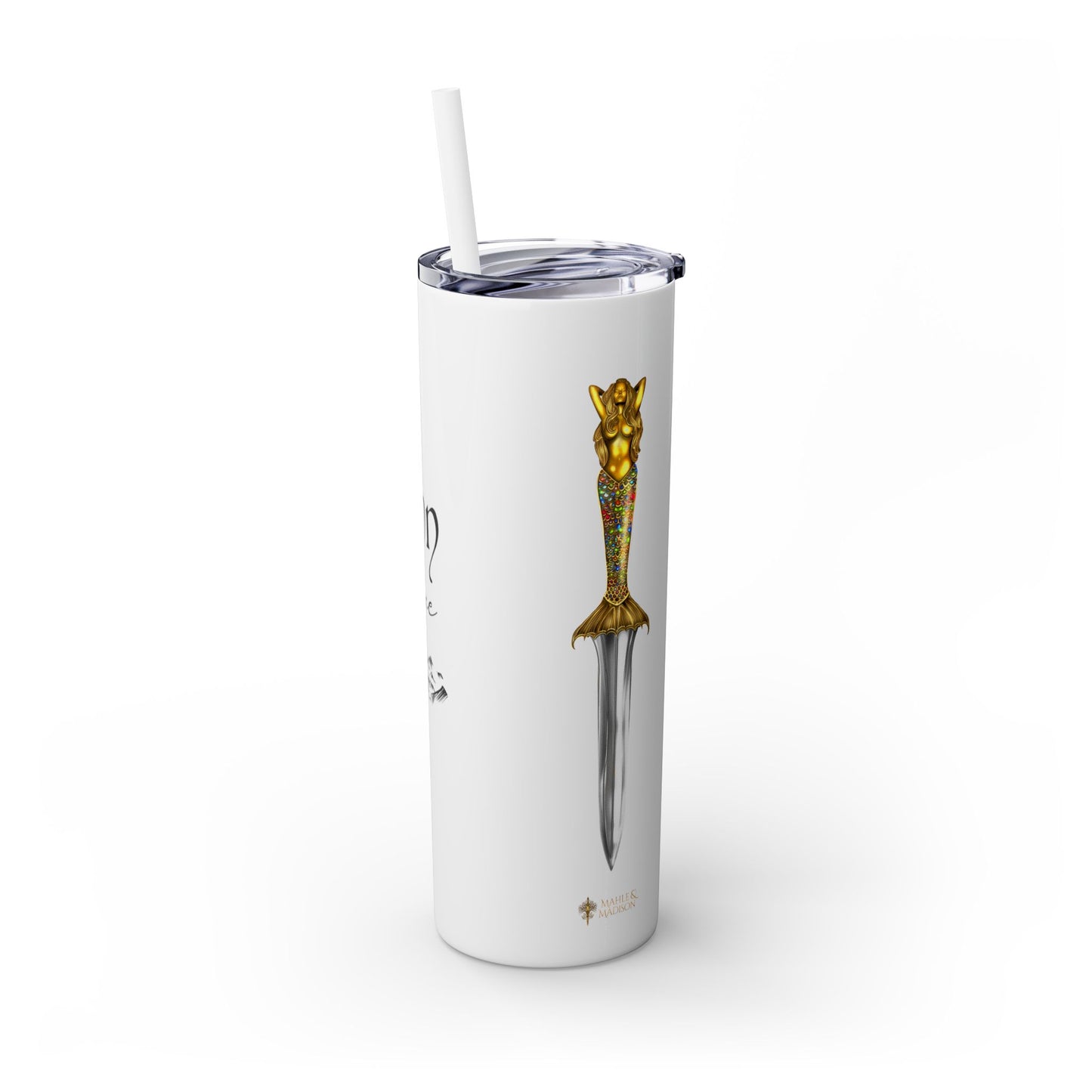 Lochlann is My Happy Place (featuring the booby dagger) - Skinny Tumbler with Straw, 20oz