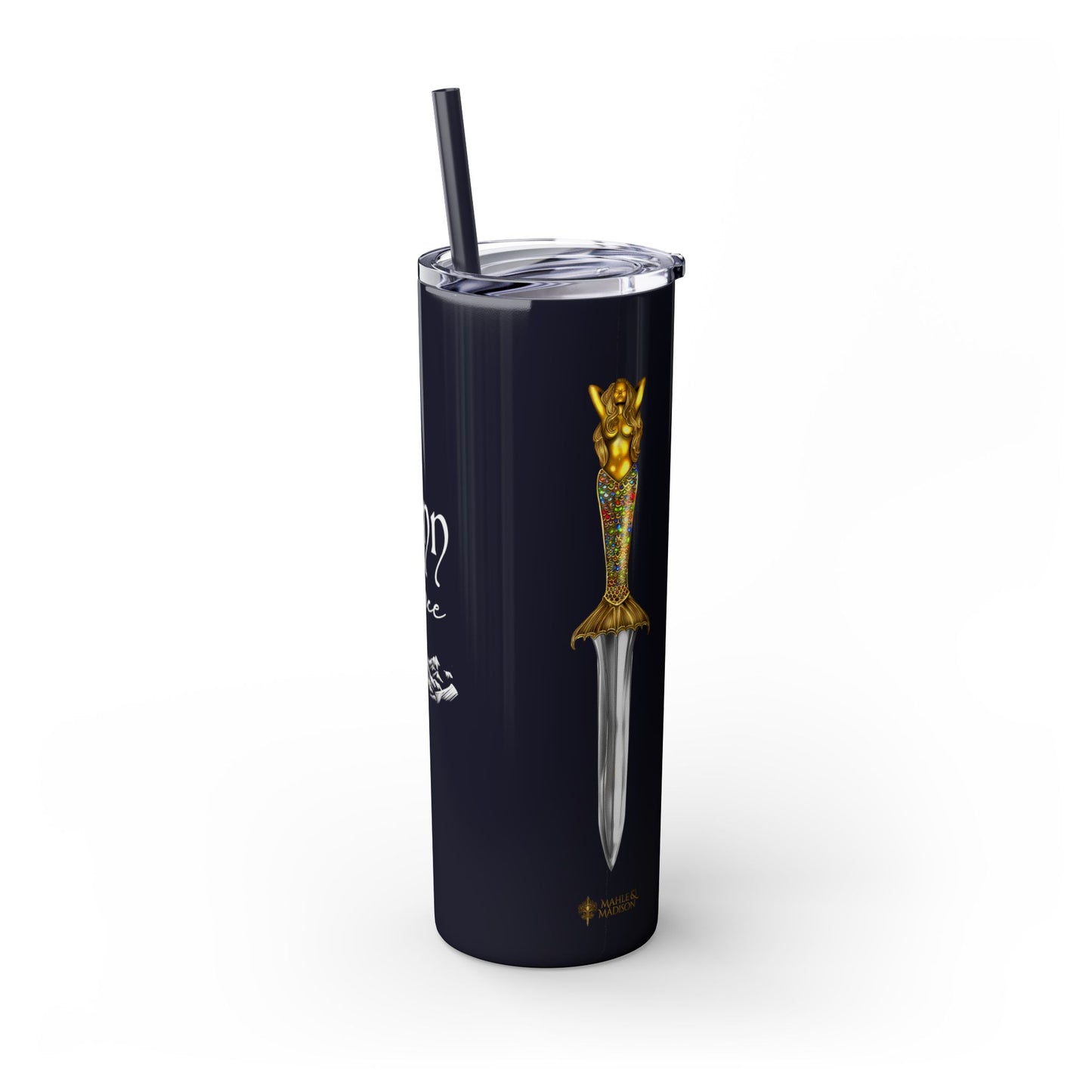Lochlann is My Happy Place (featuring the booby dagger) - Skinny Tumbler with Straw, 20oz